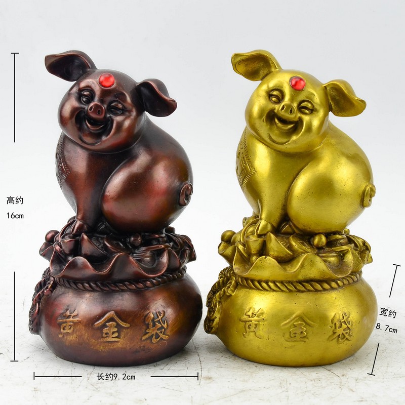 批發精工純銅特價黃金袋豬 生肖福豬，為仿古家具與空間增輝的工藝品擺設